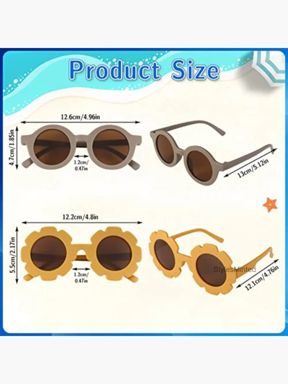 Kids' Sunglasses Set 8 Pack Flower & Round UV Protection